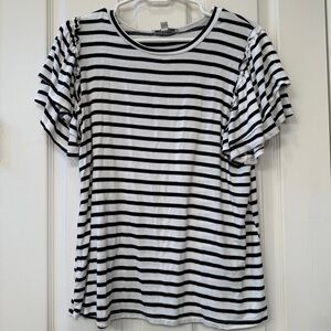 Green Envelope | Black and White | Striped Tee | Women’s Size Large